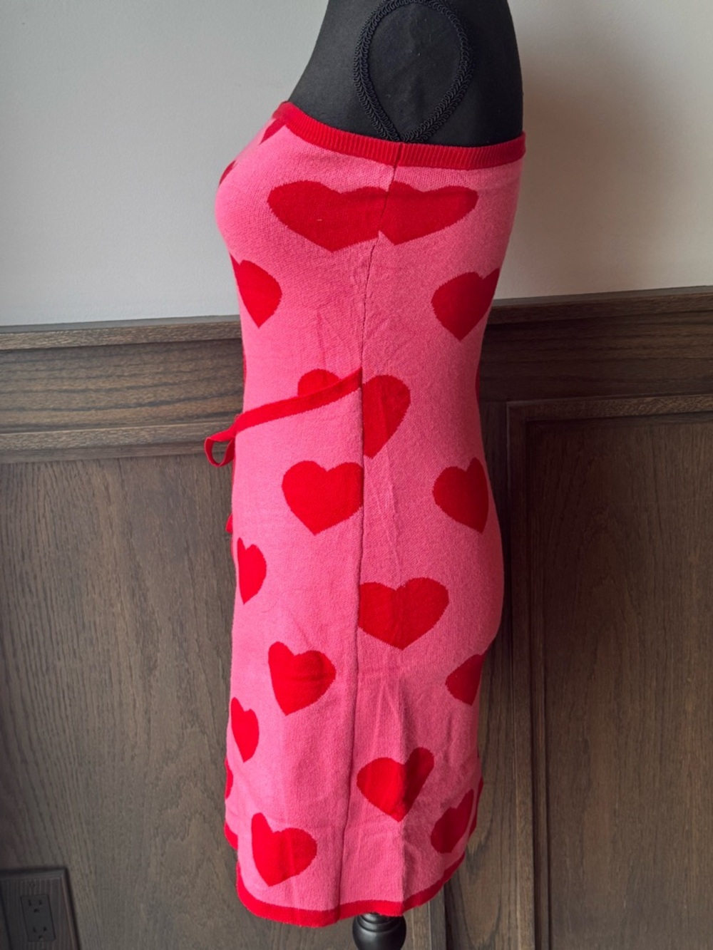 Wenrine Strapless knit Pink Tube Dress with Red Heart Print NWT Medium - Picture 4 of 10